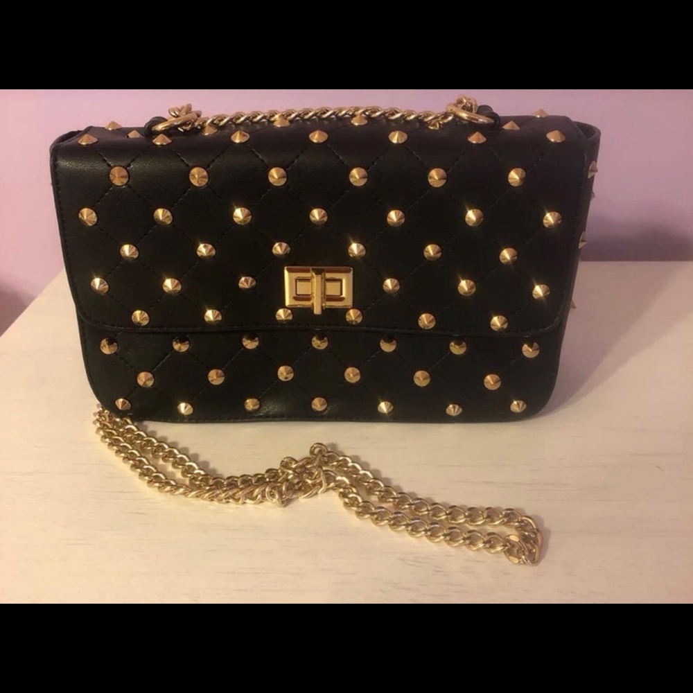 Studded black crossbody chain bag